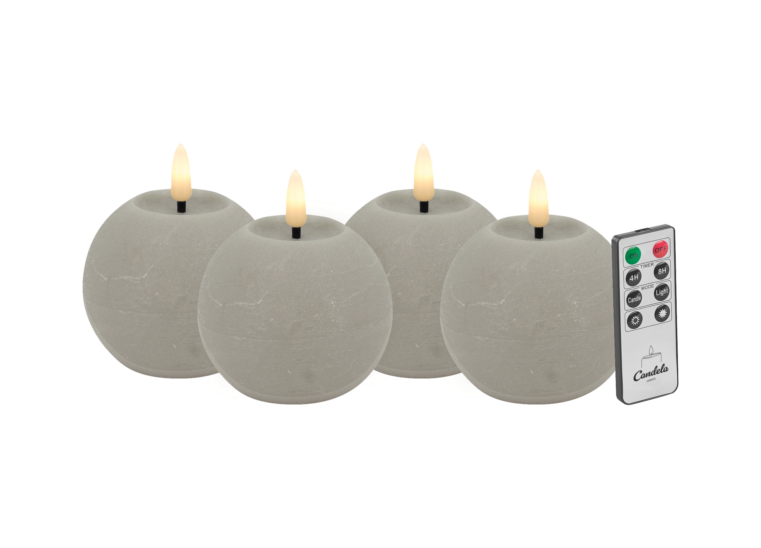 Candela Lights LED Kerzen 4er Set Ø8x7cm taupe rustic Kugelkerze Echtwachs mit Fernbedienung & Timerfunktion Flammenlose flackernde LED-Kerze mehrstufig dimmbar