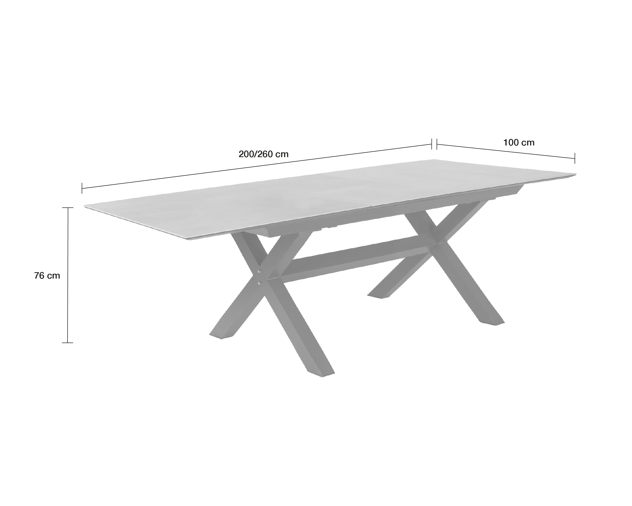 LC Garden  »Vancouver« Gartentisch 200/260x100cm anthrazit/grau Aluminium/Glas-Keramik  X-Gestell ausziehbar