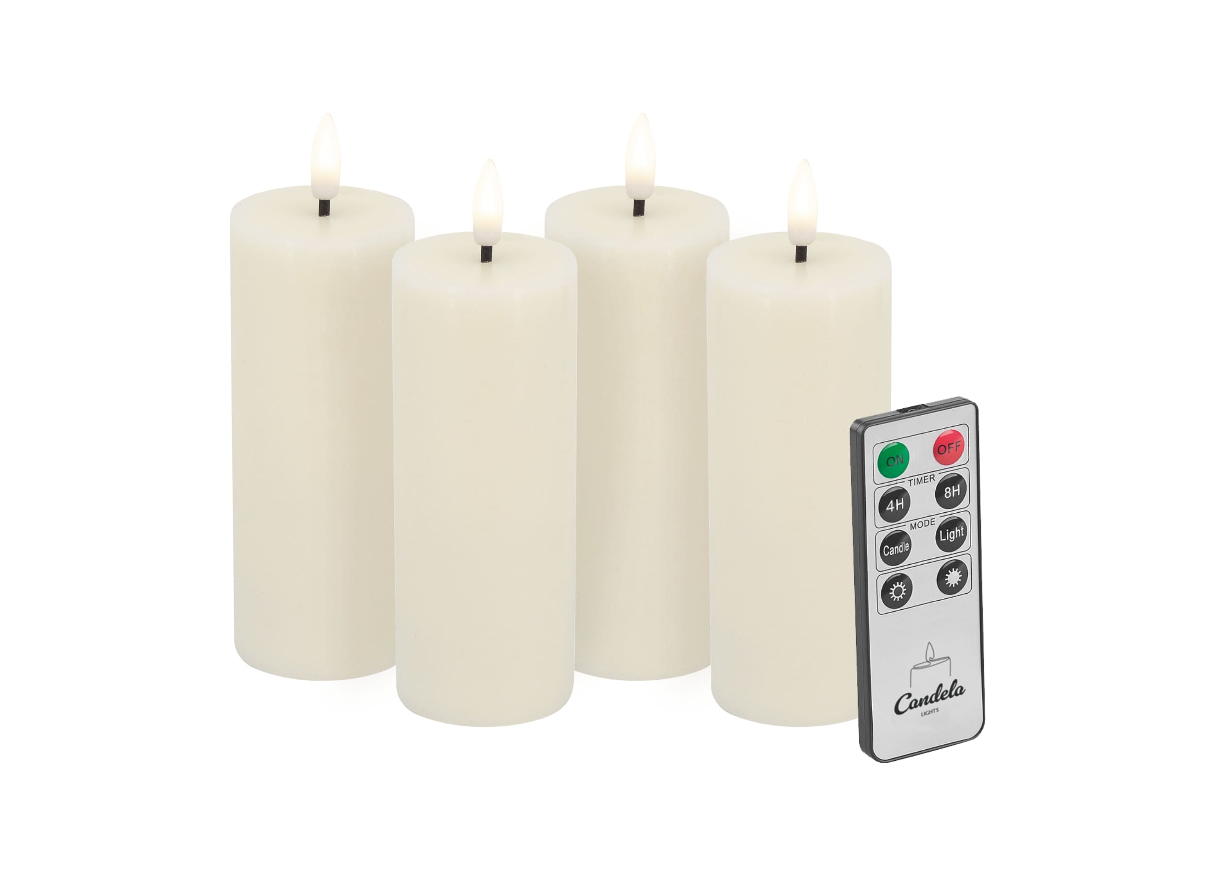 Candela LED Kerzen 4er Set H:17,5xØ5cm creme rustic Echtwachs mit Fernbedienung Timer Funktion & mehrstufig dimmbar flammenlos Echtwachskerzen Stumpenkerze