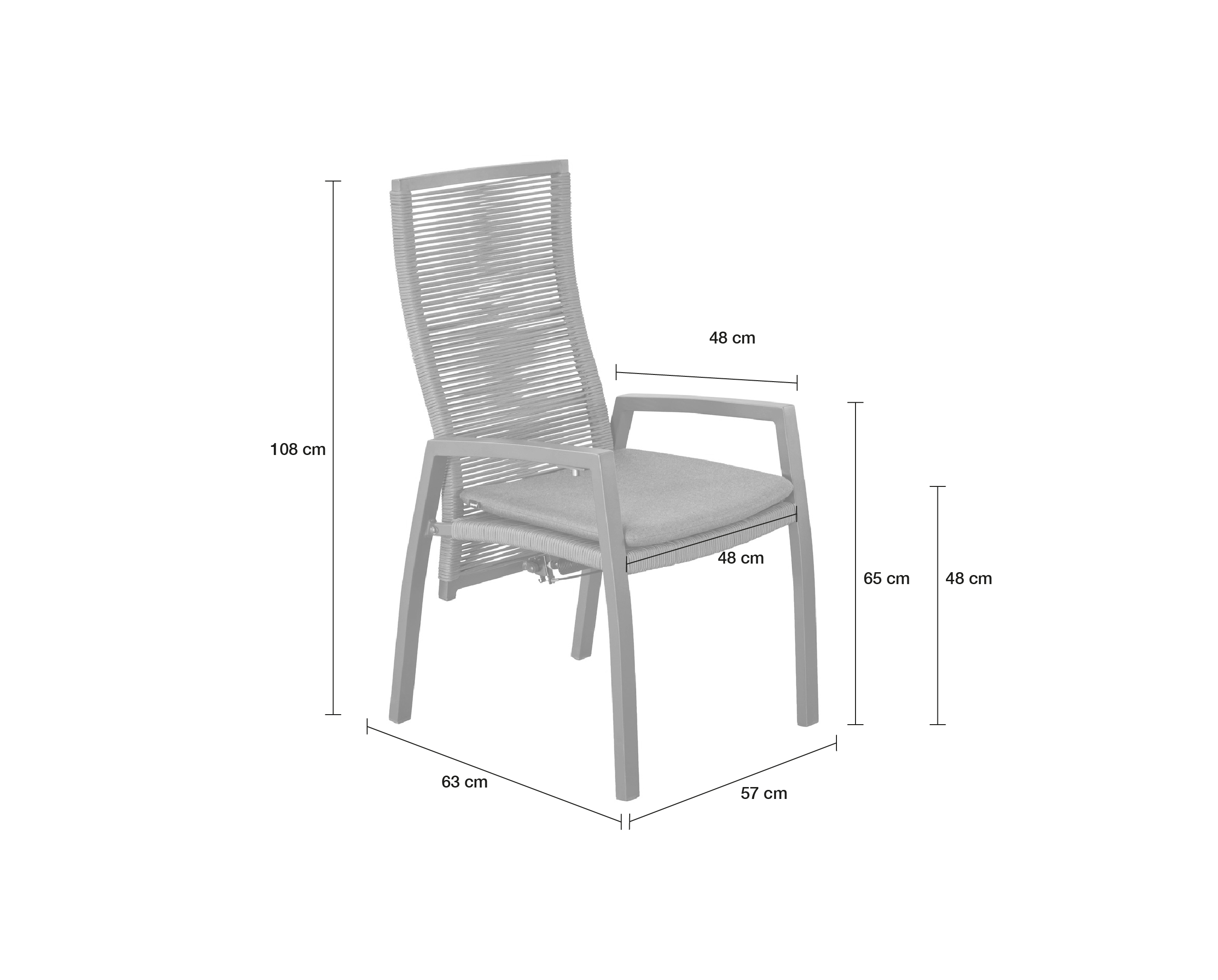 LC Garden 2er Set »Diwo« Gartenstuhl anthrazit/grau Aluminium/Rope & Teak-Armlehne Positionsstuhl mit Sitzkissen aus Sunbrella® Stoff