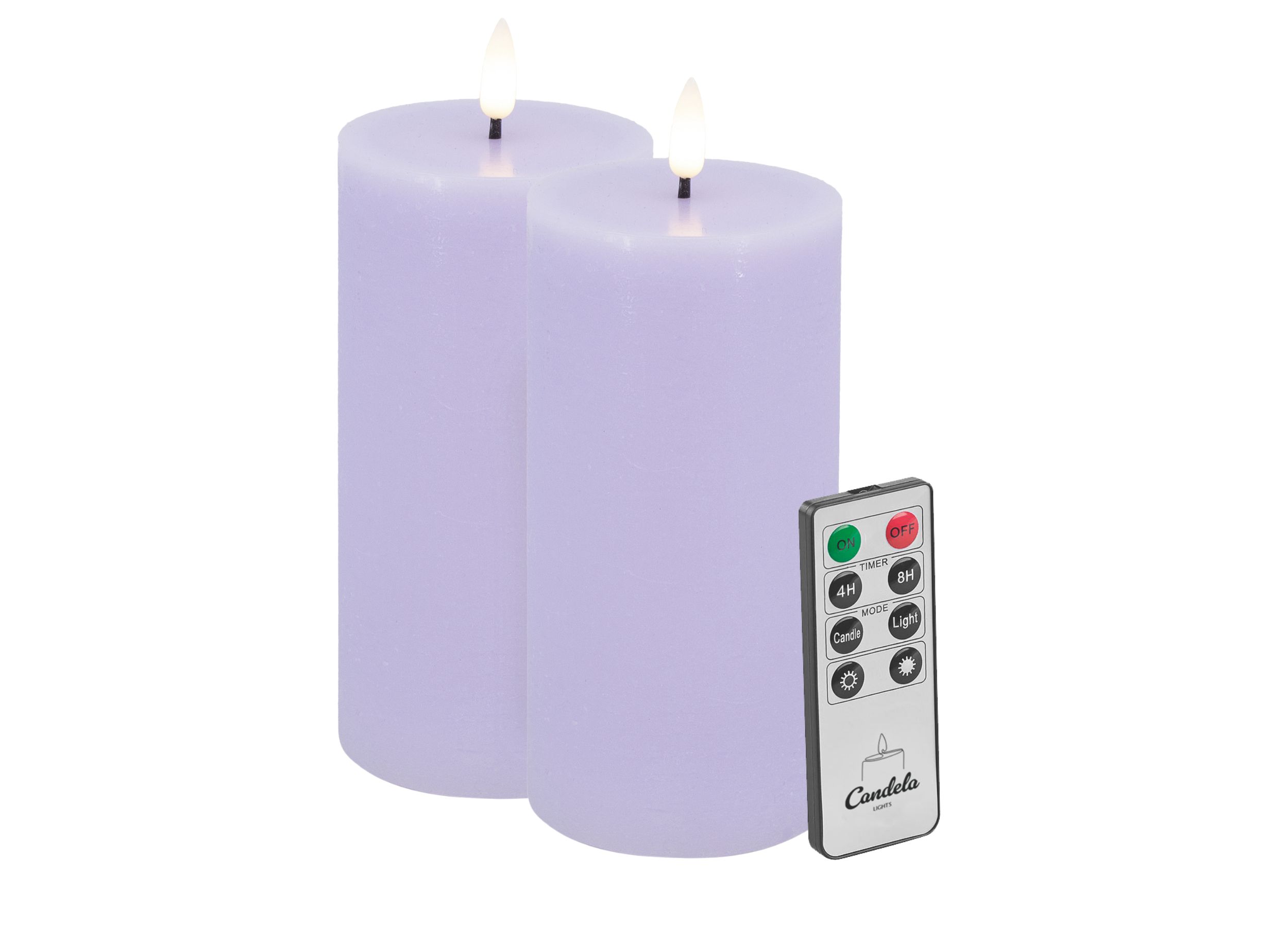 Candela Lights LED Kerzen 2er Set H:20xØ10cm Summer Purple rustic Stumpenkerze Echtwachs mit Fernbedienung & Timerfunktion Flammenlose flackernde LED-Kerze mehrstufig dimmbar