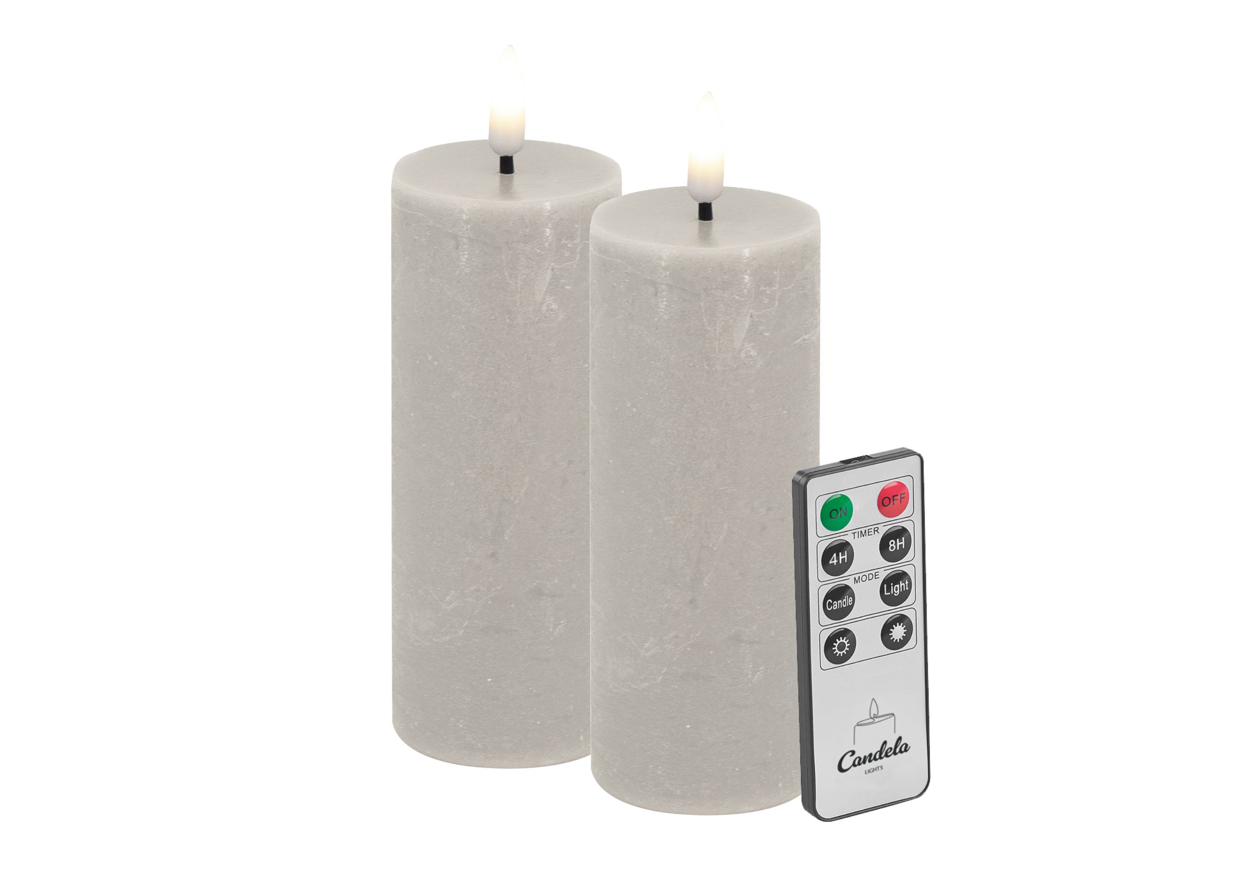 Candela LED Kerzen 2er Set H:10xØ5cm Sand rustic Echtwachs mit Fernbedienung Timer Funktion & mehrstufig dimmbar flammenlos Echtwachskerzen Stumpenkerze