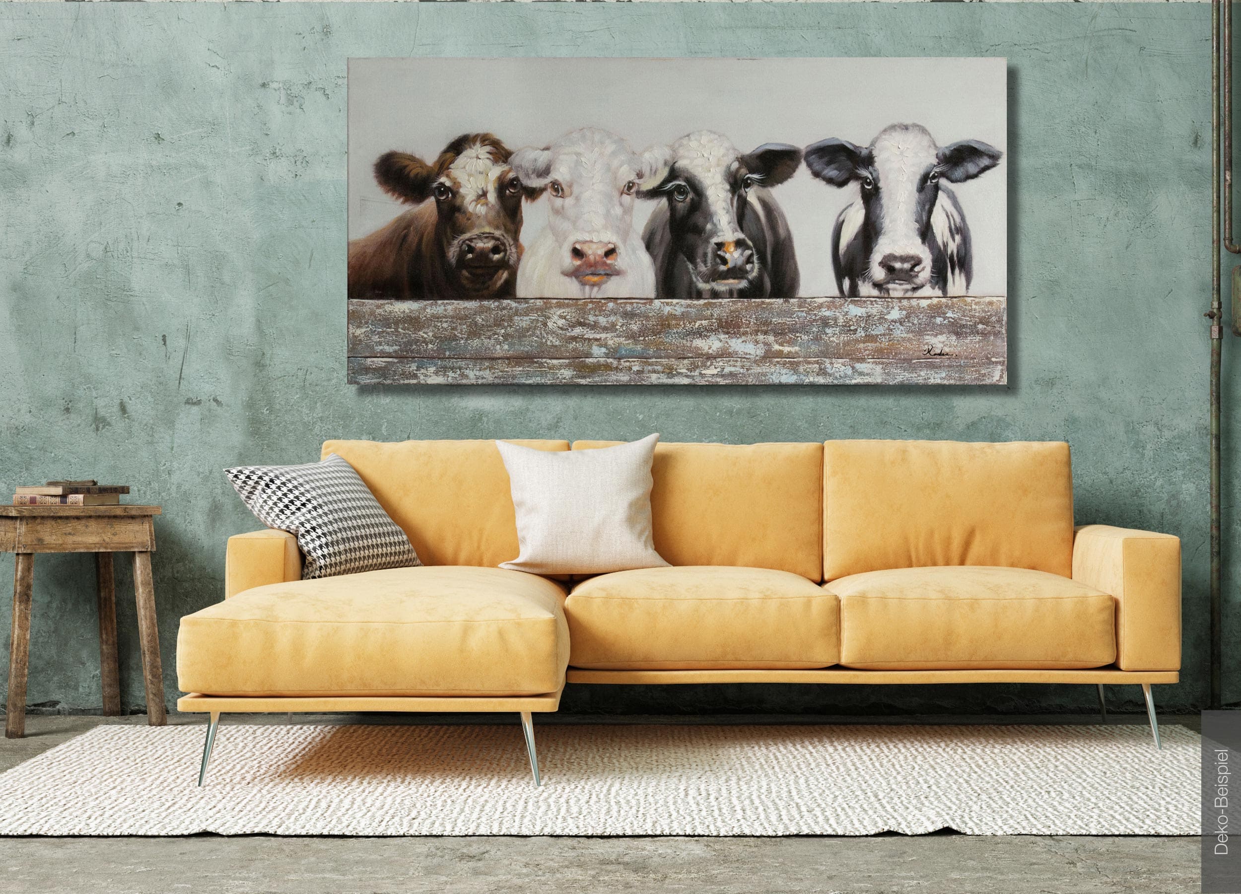 handbemalt Designer »4 Home Wandbild Ölbild LC 50x100cm Kühe«