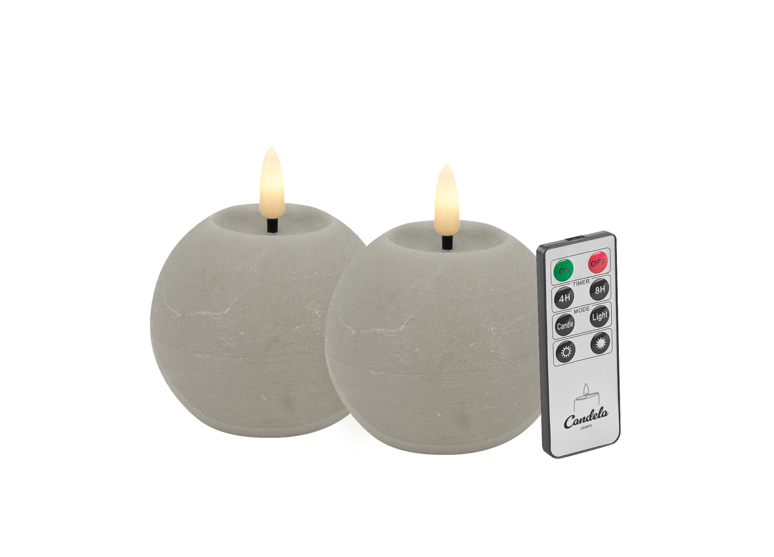 Candela Lights LED Kerzen 2er Set Ø8x7cm taupe rustic Kugelkerze Echtwachs mit Fernbedienung & Timerfunktion Flammenlose flackernde LED-Kerze mehrstufig dimmbar